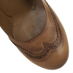 Pre Owned Gucci Tan Leather Johanna GG Wedges Size 38.5