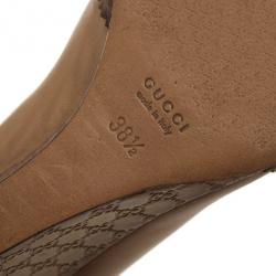 Pre Owned Gucci Tan Leather Johanna GG Wedges Size 38.5