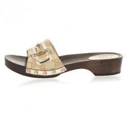 مملوكة مسبقًا Gucci GG Canvas Icon Bit Wooden Clogs Size 38