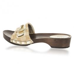 مملوكة مسبقًا Gucci GG Canvas Icon Bit Wooden Clogs Size 38