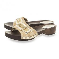 مملوكة مسبقًا Gucci GG Canvas Icon Bit Wooden Clogs Size 38
