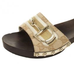 مملوكة مسبقًا Gucci GG Canvas Icon Bit Wooden Clogs Size 38