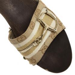 مملوكة مسبقًا Gucci GG Canvas Icon Bit Wooden Clogs Size 38