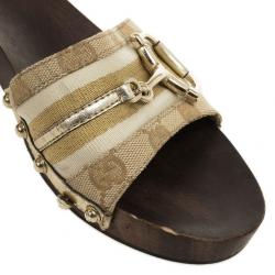 مملوكة مسبقًا Gucci GG Canvas Icon Bit Wooden Clogs Size 38