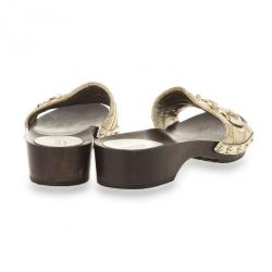 مملوكة مسبقًا Gucci GG Canvas Icon Bit Wooden Clogs Size 38