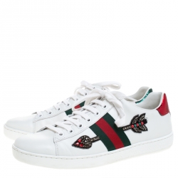 Pre Owned حذاء رياضي غوتشي منخفض من أعلى Ace جلد مزخرف سهم أبيض مقاس 38.5