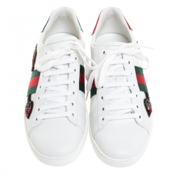 Pre Owned حذاء رياضي غوتشي منخفض من أعلى Ace جلد مزخرف سهم أبيض مقاس 38.5