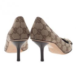 Pre Owned Gucci Beige Guccissima Canvas Horsebit Pointed Toe Pumps Size 35.5