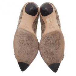 Pre Owned Gucci Beige Guccissima Canvas Horsebit Pointed Toe Pumps Size 35.5