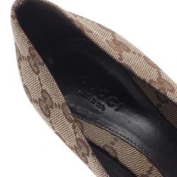 Pre Owned Gucci Beige Guccissima Canvas Horsebit Pointed Toe Pumps Size 35.5