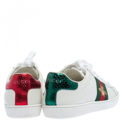 مملوكة مسبقًا Gucci White Leather Ace Embroidered Bee Low Top Sneakers Size 35