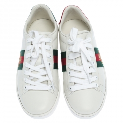 مملوكة مسبقًا Gucci White Leather Ace Embroidered Bee Low Top Sneakers Size 35