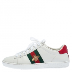 مملوكة مسبقًا Gucci White Leather Ace Embroidered Bee Low Top Sneakers Size 35