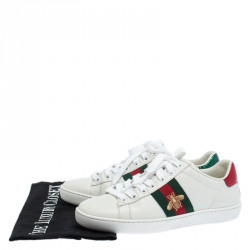 مملوكة مسبقًا Gucci White Leather Ace Embroidered Bee Low Top Sneakers Size 35