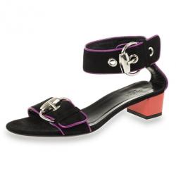 Pre Owned Gucci Black Buckle Ankle Strap Block Heel Sandals Size 36.5