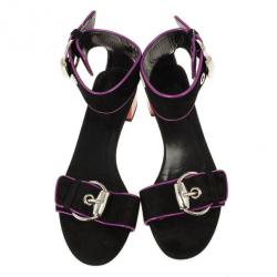Pre Owned Gucci Black Buckle Ankle Strap Block Heel Sandals Size 36.5