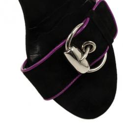 Pre Owned Gucci Black Buckle Ankle Strap Block Heel Sandals Size 36.5