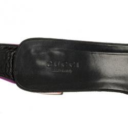 Pre Owned Gucci Black Buckle Ankle Strap Block Heel Sandals Size 36.5
