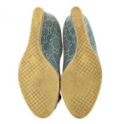 مملوكة مسبقًا Gucci Blue GG Denim Horsebit Charlotte Espadrille Wedges Size 39