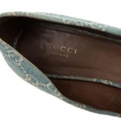 مملوكة مسبقًا Gucci Blue GG Denim Horsebit Charlotte Espadrille Wedges Size 39