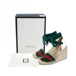 Pre Owned Gucci Multicolor Canvas And Web Lilibeth Platform Wedge Sandals Size 36