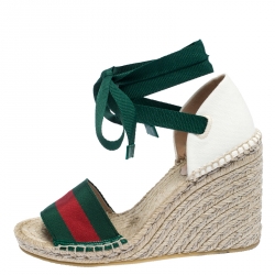Pre Owned Gucci Multicolor Canvas And Web Lilibeth Platform Wedge Sandals Size 36