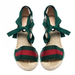 Pre Owned Gucci Multicolor Canvas And Web Lilibeth Platform Wedge Sandals Size 36