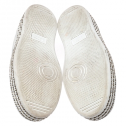 Pre Owned حذاء رياضي غوتشي نعل سميك مزخرف كريستال New Ace تفاصيل ويب نحلة وجلد أبيض مقاس 37