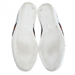 Gucci Metallic Silver Glitter Coated Fabric Bambi Web Detail Studded Low Top Sneakers Size 38.5