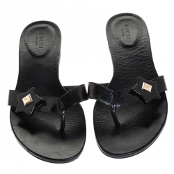 مملوكة مسبقًا Gucci Black Patent Leather Thong Slipper Sandals Size 38