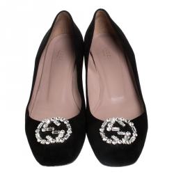 مملوكة مسبقًا حذاء باليرينا فلات غوتشي سويدي أسود GG كريستال مقاس 41