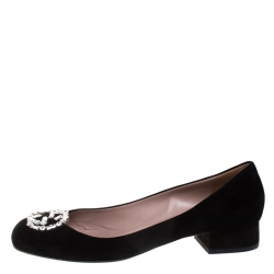 مملوكة مسبقًا حذاء باليرينا فلات غوتشي سويدي أسود GG كريستال مقاس 41