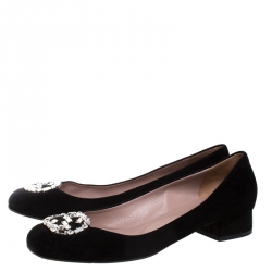 مملوكة مسبقًا حذاء باليرينا فلات غوتشي سويدي أسود GG كريستال مقاس 41