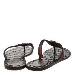 مملوكة مسبقًا Gucci Brown 'GG' Thong Web Detail Sandals With Double 'G' Ornament Size 37