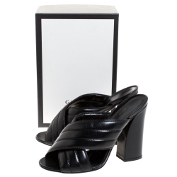 Pre Owned Gucci Black Quilted Leather Sylvia Crossover Mules Size 39