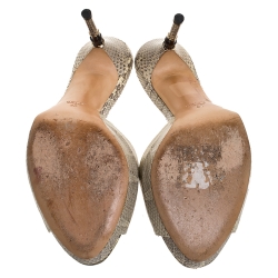 مملوكة مسبقًا Gucci Light Cream/Black Python Bamboo Heel Sandals Size 40