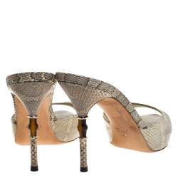 مملوكة مسبقًا Gucci Light Cream/Black Python Bamboo Heel Sandals Size 40