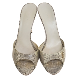 مملوكة مسبقًا Gucci Light Cream/Black Python Bamboo Heel Sandals Size 40