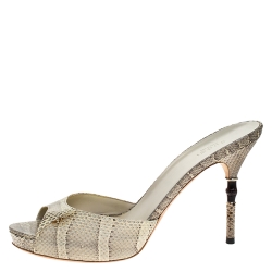 مملوكة مسبقًا Gucci Light Cream/Black Python Bamboo Heel Sandals Size 40