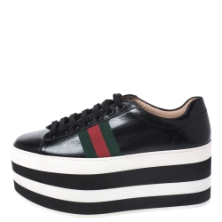 Gucci Black Leather Peggy Web Detail Platform Sneakers Size 36