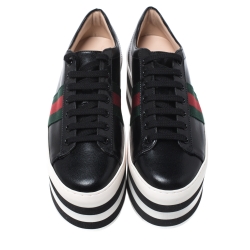 Gucci Black Leather Peggy Web Detail Platform Sneakers Size 36