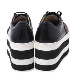 Gucci Black Leather Peggy Web Detail Platform Sneakers Size 36