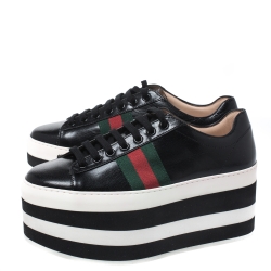 Gucci Black Leather Peggy Web Detail Platform Sneakers Size 36