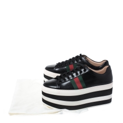 Gucci Black Leather Peggy Web Detail Platform Sneakers Size 36