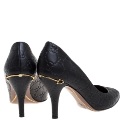 Pre Owned Gucci Black Guccissima Leather Horsebit Heel Round Toe Pumps Size 39