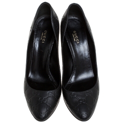 Pre Owned Gucci Black Guccissima Leather Horsebit Heel Round Toe Pumps Size 39