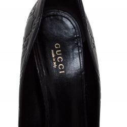Pre Owned Gucci Black Guccissima Leather Horsebit Heel Round Toe Pumps Size 39