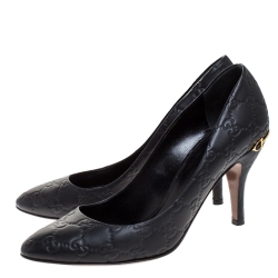 Pre Owned Gucci Black Guccissima Leather Horsebit Heel Round Toe Pumps Size 39