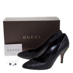 Pre Owned Gucci Black Guccissima Leather Horsebit Heel Round Toe Pumps Size 39