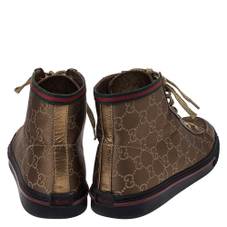 Gucci Bronze/Gold GG Canvas and Leather Lace High Top Sneakers Size 39.5